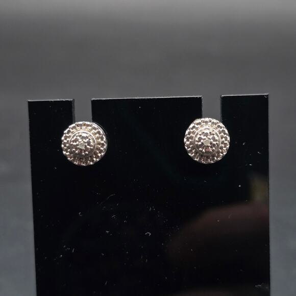 925 Sterling Silver Diamond Chip Post Earrings Pierced Stud - Picture 1 of 9
